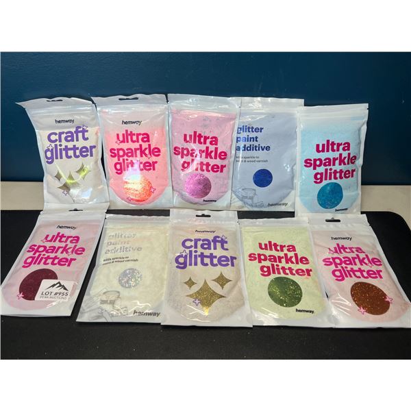 Lot of 10 Packs of High-Quality Hemway Craft Glitters - Assorted Colours