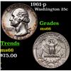 Image 1 : 1961-p Washington Quarter 25c Grades GEM+ Unc