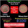 Image 1 : Mixed small cents 1c orig shotgun roll, Wheat Cent, 1896 Indian Cent other end, Coca Cola Brandt Wra