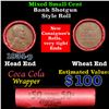 Mixed small cents 1c orig shotgun roll, 1934-p Lincoln Cent, Wheat Cent other end, Coca Cola Brandt 
