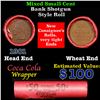 Image 1 : Mixed small cents 1c orig shotgun roll, Wheat Cent, 1901 Indian Cent other end, Coca Cola Brandt Wra