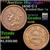 ***Auction Highlight*** 1850 Braided Hair Half Cent C-1 1/2c Graded Choice AU/BU Slider BY USCG (fc)