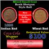 Image 1 : Mixed small cents 1c orig shotgun roll, Wheat Cent, 1896 Indian Cent other end, Coca Cola Brandt Wra