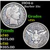 1904-p Barber Quarter 25c Grades vf++