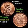 Image 1 : 1950-d Lincoln Cent 1c Grades GEM+ Unc RD