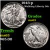 Image 1 : 1943-p Walking Liberty Half Dollar 50c Grades Select Unc
