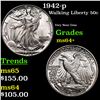 Image 1 : 1942-p Walking Liberty Half Dollar 50c Grades Choice+ Unc