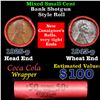 Image 1 : Mixed small cents 1c orig shotgun roll, 1943-p Steel Cent, 1925-p Lincoln Cent other end, Coca Cola 