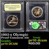 Image 1 : Proof 1992-s Olympic Modern Commem Half Dollar 50c Graded GEM++ Proof Deep Cameo By USCG