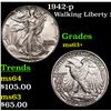 1942-p Walking Liberty Half Dollar 50c Grades Select+ Unc