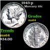 1943-p Mercury Dime 10c Grades Choice Unc