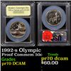 Image 1 : Proof 1992-s Olympic Modern Commem Half Dollar 50c Graded GEM++ Proof Deep Cameo By USCG