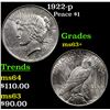 Image 1 : 1922-p Peace Dollar $1 Grades Select+ Unc