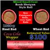 Image 1 : Mixed small cents 1c orig shotgun roll, Wheat Cent, 1920-p Lincoln Cent other end, Coca Cola Brandt 