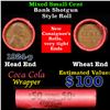Mixed small cents 1c orig shotgun roll, 1924-p Lincoln Cent, Wheat Cent other end, Coca Cola Brandt 