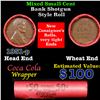 Image 1 : Mixed small cents 1c orig shotgun roll, 1951-p Lincoln Cent, Wheat Cent other end, Coca Cola Brandt 