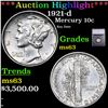 Image 1 : ***Auction Highlight*** 1921-d Mercury Dime 10c Graded ms63 By SEGS (fc)