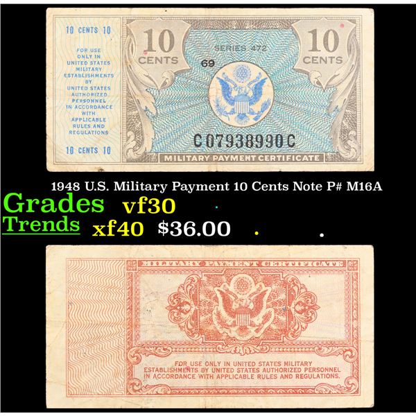 1948 U.S. Military Payment 10 Cents Note P# M16A Grades vf++