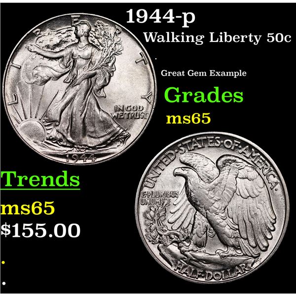 1944-p Walking Liberty Half Dollar 50c Grades GEM Unc