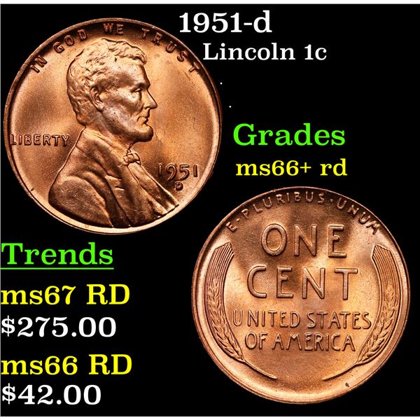1951-d Lincoln Cent 1c Grades GEM++ RD