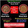 Mixed small cents 1c orig shotgun roll, 1920-p Lincoln Cent, 1945-p Lincoln Cent other end, Coca Col