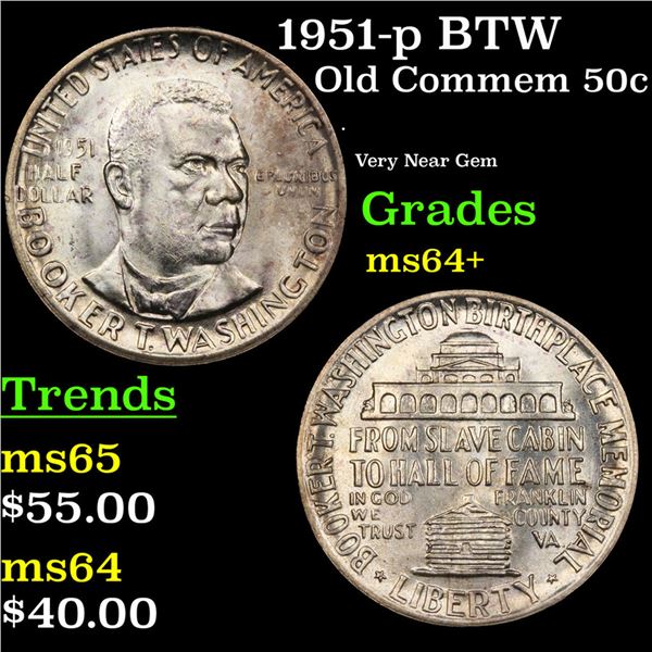 1951-p BTW Old Commem Half Dollar 50c Grades Choice+ Unc