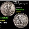 1943-p Walking Liberty Half Dollar 50c Grades Choice AU/BU Slider