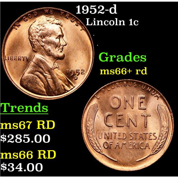 1952-d Lincoln Cent 1c Grades GEM++ RD