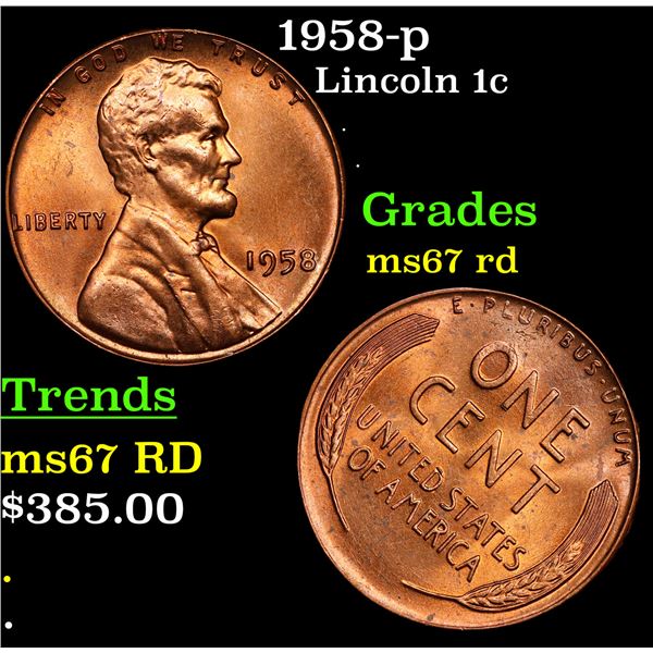 1958-p Lincoln Cent 1c Grades GEM++ Unc RD