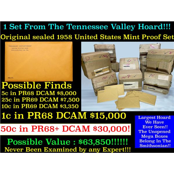 ***Auction Highlight*** Original sealed 1958 United States Mint Proof Set Tennessee Valley Hoard (Fc