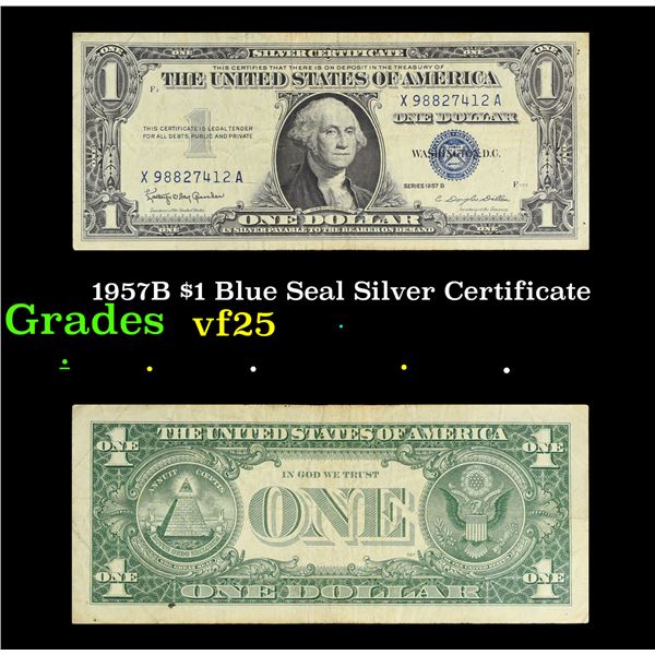 1957B $1 Blue Seal Silver Certificate Grades vf+