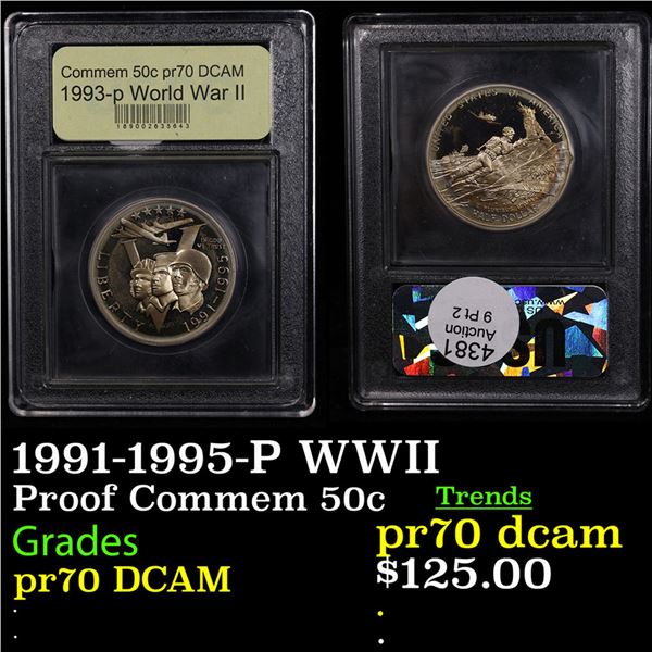 Proof 1991-1995-P WWII Modern Commem Half Dollar 50c Graded GEM++ Proof Deep Cameo By USCG