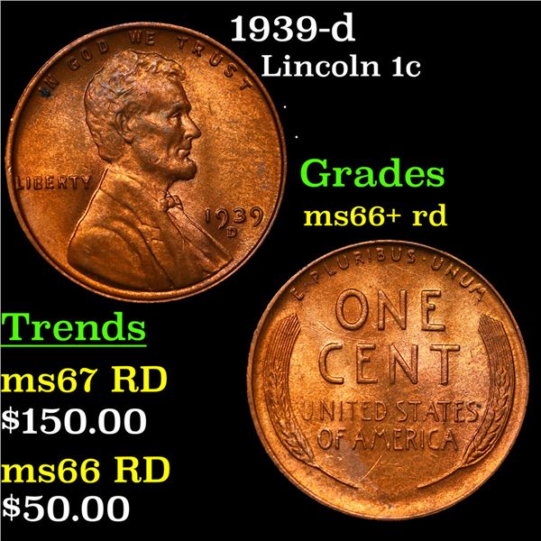 1939-d Lincoln Cent 1c Grades GEM++ RD