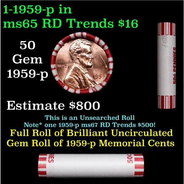Shotgun Lincoln 1c roll, 1959-p 50 pcs Steel-Strong Wrapper.