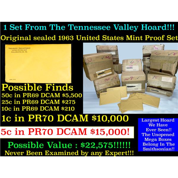 ***Auction Highlight*** Original Sealed 1963 United States Mint Proof Set Tennessee Valley Hoard (Fc