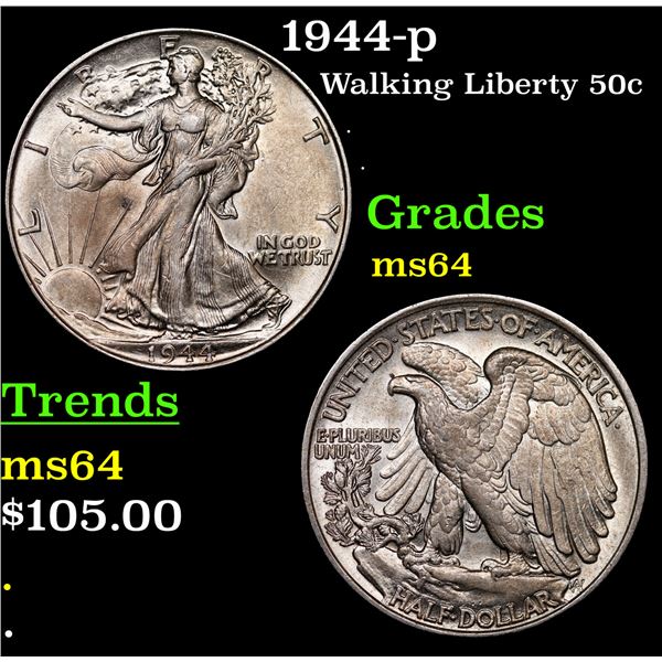 1944-p Walking Liberty Half Dollar 50c Grades Choice Unc