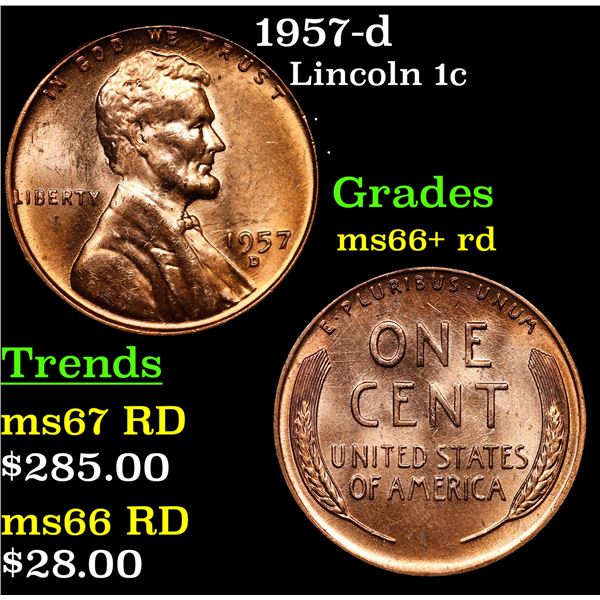 1957-d Lincoln Cent 1c Grades GEM++ RD