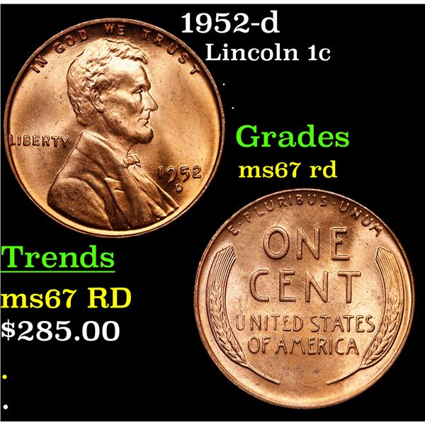 1952-d Lincoln Cent 1c Grades GEM++ Unc RD