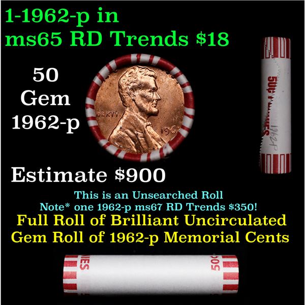 Shotgun Lincoln 1c roll, 1962-p 50 pcs Steel-Strong Wrapper.