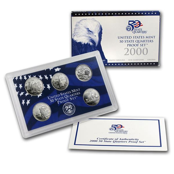 2000 United States Quarters Proof Set, 5 Coins!