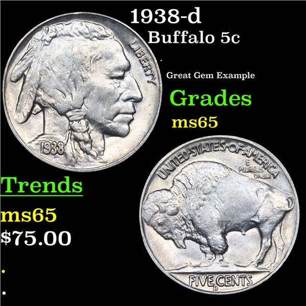 1938-d Buffalo Nickel 5c Grades GEM Unc