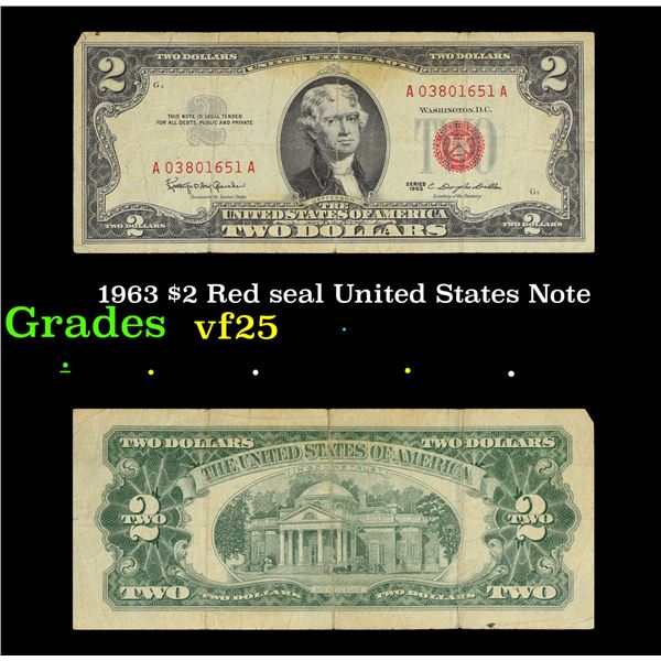 1963 $2 Red seal United States Note Grades vf+