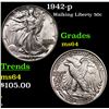 Image 1 : 1942-p Walking Liberty Half Dollar 50c Grades Choice Unc