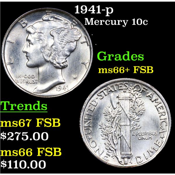 1941-p Mercury Dime 10c Grades GEM++ FSB