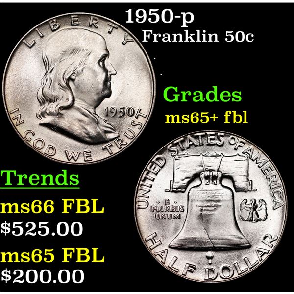 1950-p Franklin Half Dollar 50c Grades GEM+ FBL