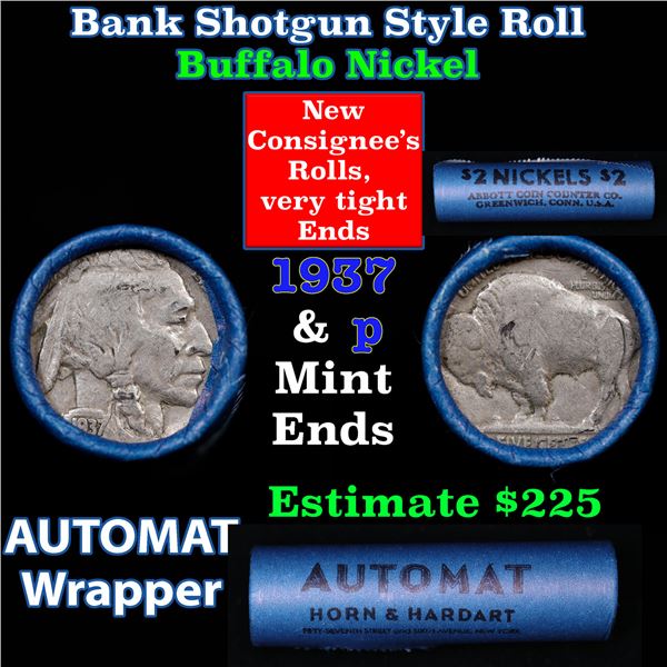 Buffalo Nickel Shotgun Roll in Old Bank Style 'Abbott Coin Counter & Automat' Wrapper 1937 & p Mint 