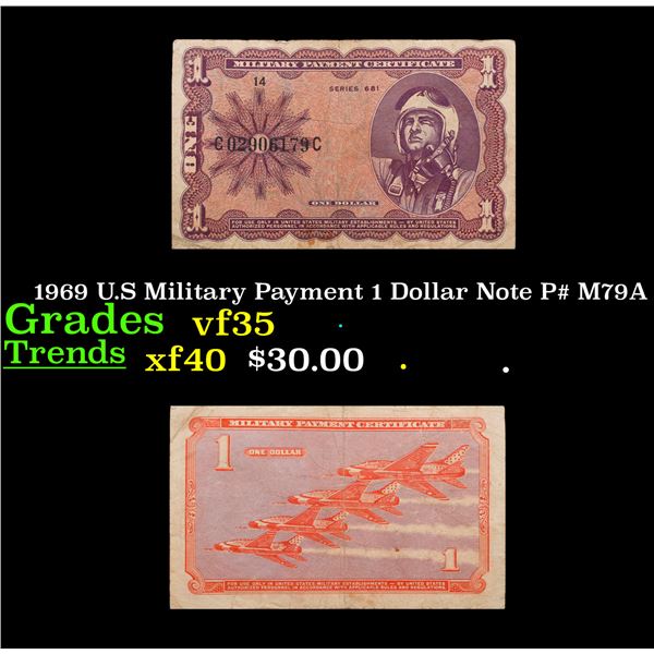 1969 U.S Military Payment 1 Dollar Note P# M79A Grades vf++