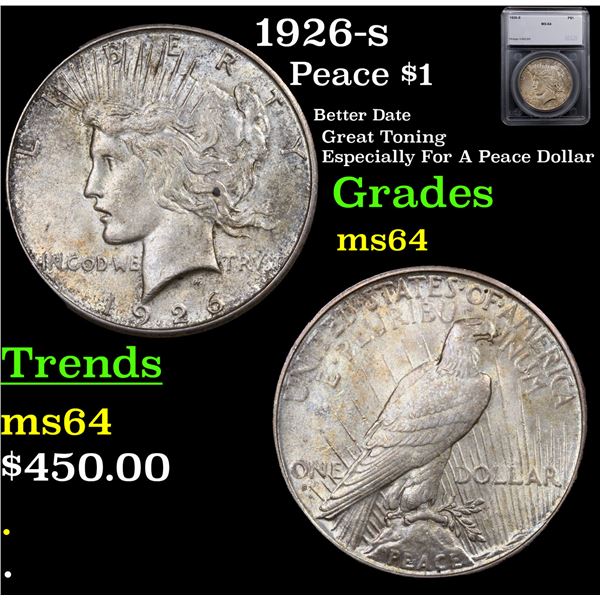 1926-s Peace Dollar $1 Graded ms64 By SEGS