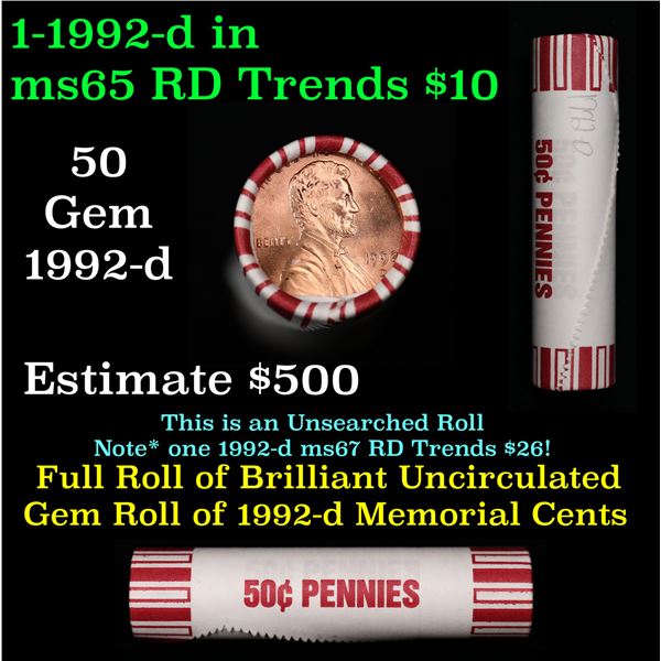 Shotgun Lincoln 1c roll, 1992-d 50 pcs Steel-Strong Wrapper.