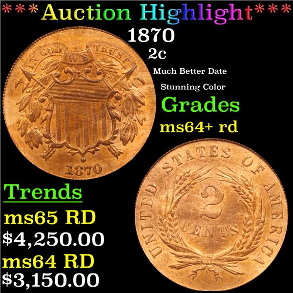 ***Auction Highlight*** 1870 Two Cent Piece 2c Grades ms64+ rd BY SEGS (fc)